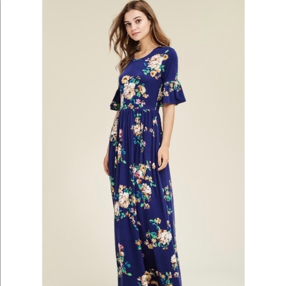 Blue Floral Maxi Dress - Picture 3 of 5